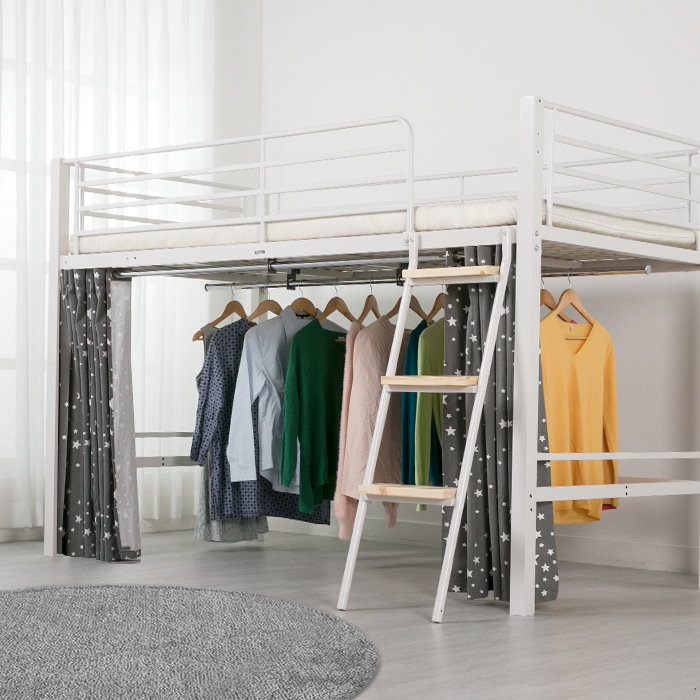 (5%추가할인/익일배송) 럭키옷걸이형벙커철제침대프레임(원목발판+스틸행거증정+매트리스업그레이드)