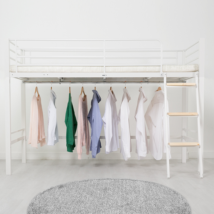 (5%추가할인/익일배송) 럭키옷걸이형벙커철제침대프레임(원목발판+스틸행거증정+매트리스업그레이드)