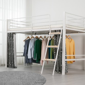 (5%추가할인/익일배송) 럭키옷걸이형벙커철제침대프레임(원목발판+스틸행거증정+매트리스업그레이드)