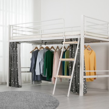 (5%추가할인/익일배송) 럭키옷걸이형벙커철제침대프레임(원목발판+스틸행거증정+매트리스업그레이드)