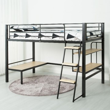 (익일배송) 에보니아 럭키 좌식 철제 벙커프레임(원목발판+스틸행거증정+매트리스업그레이드) 책상+책장세트 무료설치 성인용벙커침대 싱글침대프레임  무료