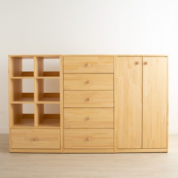 뉴레이원목3종 풀세트(5단서랍장+옷장+수납장)