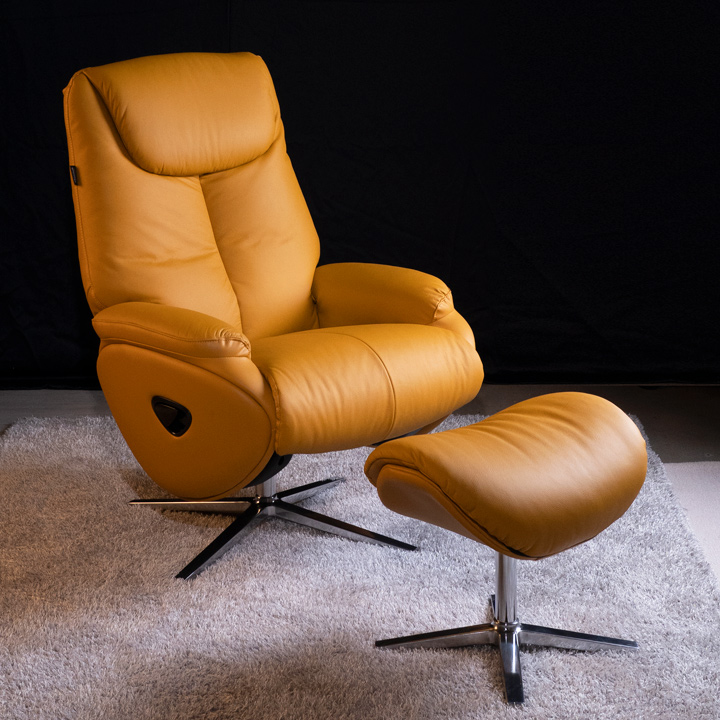 (익일배송) 로제라운지회전소파의자+풋스툴(천연면피소가죽)