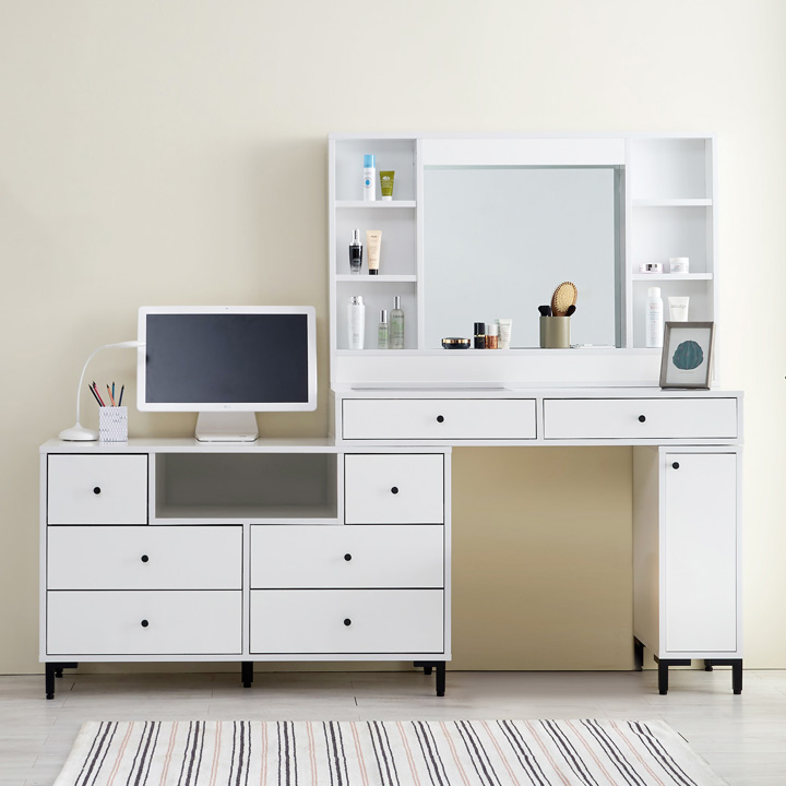 (착불) 아이비와이드수납화장대세트(조명거울)