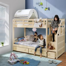 (하부서랍포함) 에보니아미키계단형원목이층침대(싱글)(상하단 매트포함)