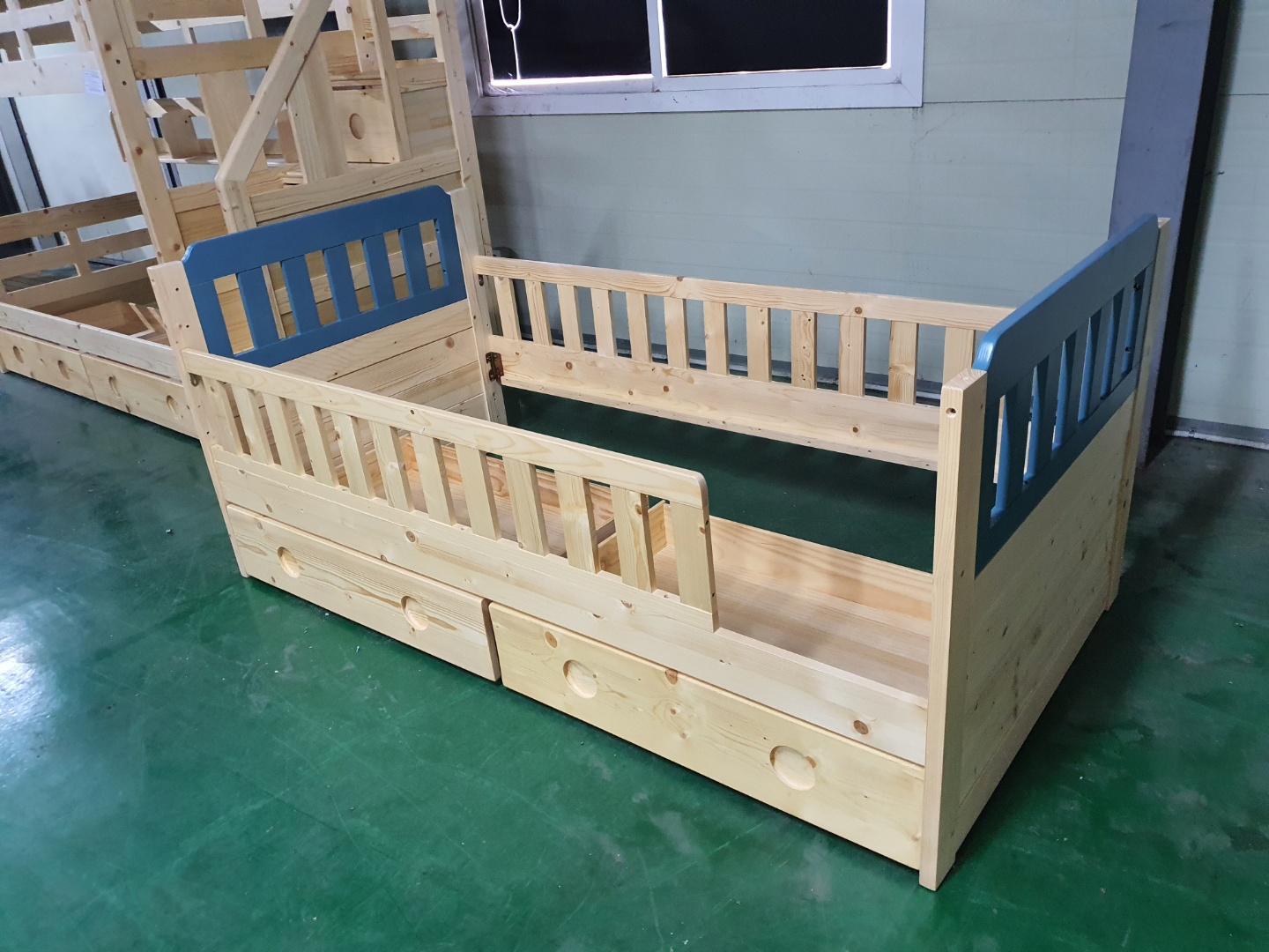 [B등급] 211007-3 레이투톤단층침대_하부서랍포함_싱글_네추럴+블루